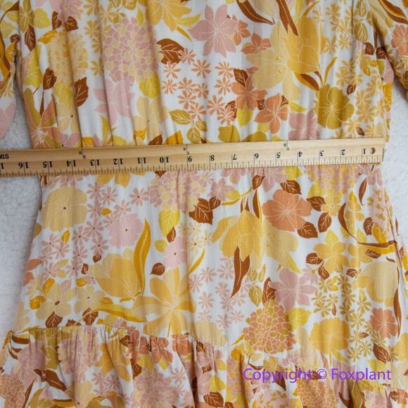 Lost + Wander Sorrento Yellow‎ Multi Floral Print Tiered Mini Dress, size L - Picture 8 of 16
